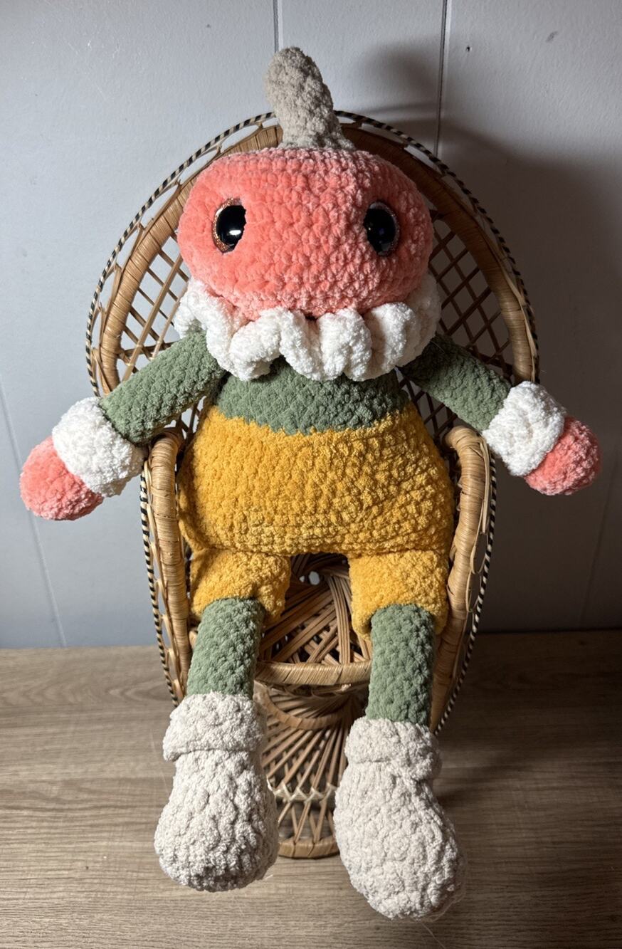 Handmade Crochet Plush Pumpkin Guy 18” Long Fall Decoration